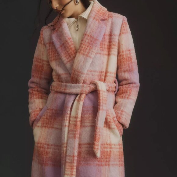 Anthropologie Hutch Pink & Purple Plaid Tie-Waist Coat Medium - Picture 4 of 16